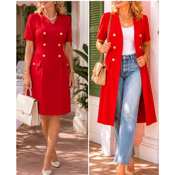 Vintage Dresses & Skirts - Robert Riel Saks Fifth Avenue Vintage Red Duster Dress Size 14